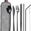 House Of Husk Reisbestek - Reis Bestekset - Chopsticks - Metalen Rietjes Met Borstel - Lepel - Vaatwasserbestendig - RVS - 7 Delig - Zwart