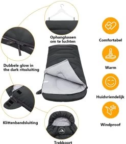 HikeMeister Mummy Slaapzak 1600 Gram - Kamperen - Zwart - Ca. 220 X 80 Cm - Met Binnenzak - Comfortzone: 0-15 Graden - Draagtas -Outdoor Camping Shop 1051x1200