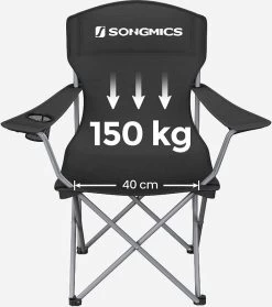 MIRA Home - Campingstoel Set Van 2 Inklapbaar - Klapstoel Met Robuust Frame - Met Flessenhouder - 76 X 51.5 X 95.5 Cm - Zwart -Outdoor Camping Shop 1062x1200