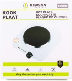 Benson Kookplaat - Enkel - Wit - 1000W -Outdoor Camping Shop 1067x1200
