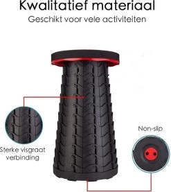 Kampeerkruk - Uitschuifbare Kruk - Rood/Zwart- Tot 120 Kg - Travel Stool - Opvouwbare Campingkruk - Inklapbaar Krukje - Telescopische Kruk - Camping - Outdoor -Outdoor Camping Shop 1069x1200
