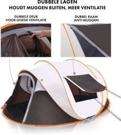 Fly Lab Luxe Pop Up Tent - Kampeer Tent - Grijs/Oranje - 4 Persoons -Outdoor Camping Shop 1072x1200