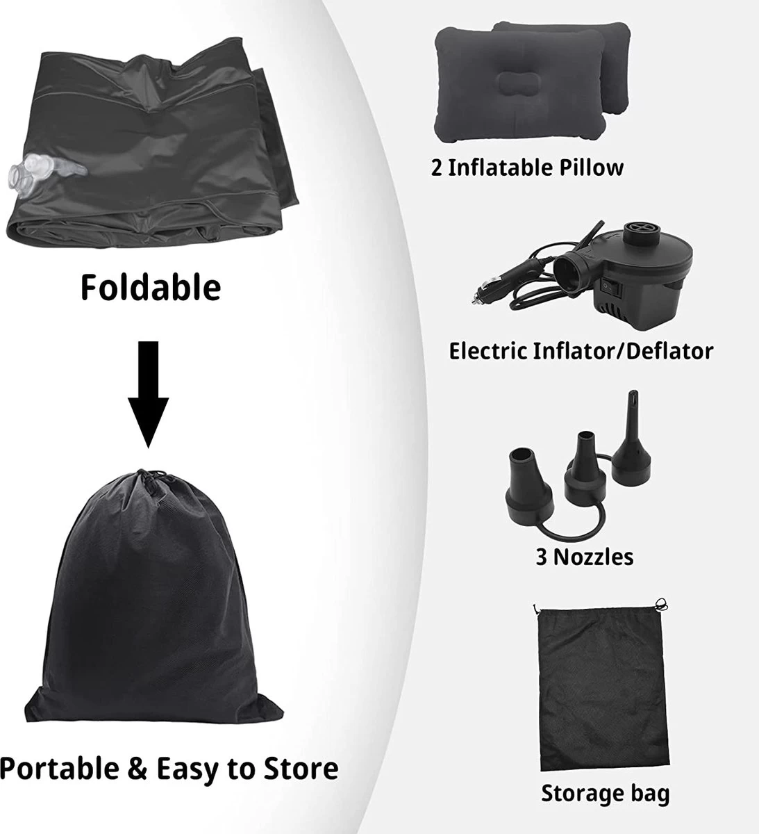 Flightmode - Opblaasbaar Matras Voor Auto, Opblaasbaar Bed, Autostoel, Comfortabel, Met Elektrische Luchtpomp En 3 Adapters, 2 Kussens En Transporttas, Voor Camping, Reizen, Strand 4 Flightmode - Opblaasbaar Matras Voor Auto, Opblaasbaar Bed, Autostoel, Comfortabel, Met Elektrische Luchtpomp En 3 Adapters, 2 Kussens En Transporttas, Voor Camping, Reizen, Strand - Afbeelding 2