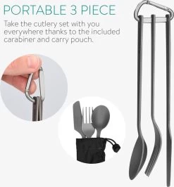 Navaris Campingbestek Van Titanium - Set Met Vork, Mes En Lepel - Bestekset Voor Onderweg En Op Reis - Inclusief Karabijnhaak En Bewaarzakje -Outdoor Camping Shop 1113x1200 4
