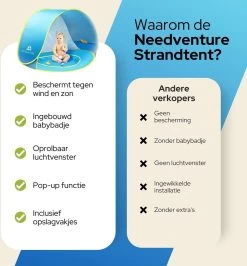 Needventure Baby Strandtent - Pop Up Tent - Windscherm Strand - Camping Strandtentje - Speeltent - Blauw -Outdoor Camping Shop 1115x1200 5