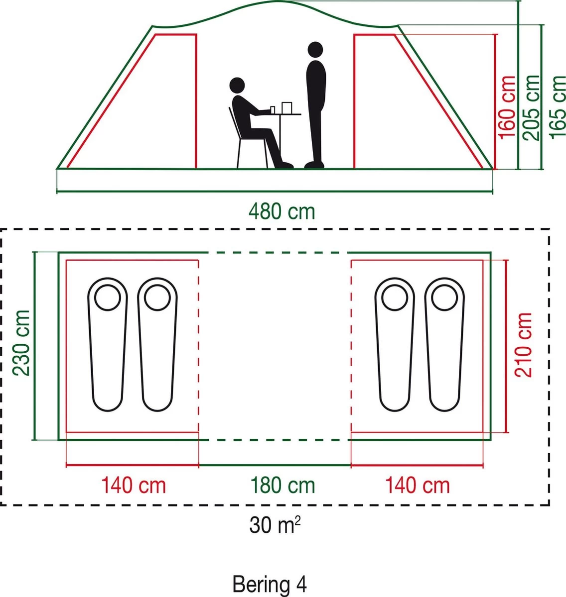 Coleman Bering 4 Vis-a-Vis Tent - Familietent - 4-Persoons - Groen 8 Coleman Bering 4 Vis-a-Vis Tent - Familietent - 4-Persoons - Groen - Afbeelding 6