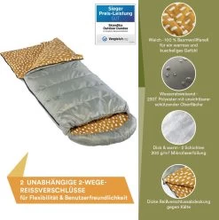 Skandika Dundee Flannel-R Slaapzak – Slaapzakken – Slaapzakken Volwassen - Maat M – Unisex - Katoen, Luxe Kwaliteit, Dubbele Slaapzak, 3 Seizoenen, Tot -20°C - 220 X 80 Cm - Outdoor Kampeerslaapzak – Ritssluiting Rechts - Grijs/geel -Outdoor Camping Shop 1195x1200