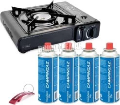 Borvat® |Draagbare Gasfornuis - Camping Kookstel - Inclusief 4 Gasflessen - Gas Stove - Gasfornuis - Kooktoestel - Outdoor - Op Reis + Gratis Smartphone Auto Magneethouder.
