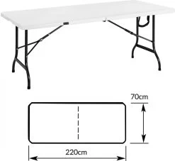 Casaria Tuintafel Opvouwbaar – Met Draaggreep 220x70 Cm – Wit -Outdoor Camping Shop 1200x1101