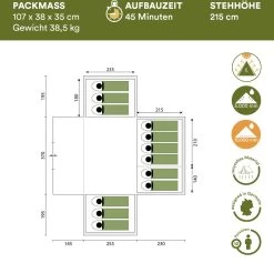 Skandika Nimbus Sleeper 12 Tent – Koepeltenten – 12 Persoons Familietent - Campingtent – Muggengaas – Sleeper Technology (3 Extra Donkere Slaapcabines) – 760 X 630 X 215 Cm (LxBxH) – 5000 Mm Waterkolom – Camping, Tuin – Kamperen – Blauw/wit -Outdoor Camping Shop 1200x1150 7