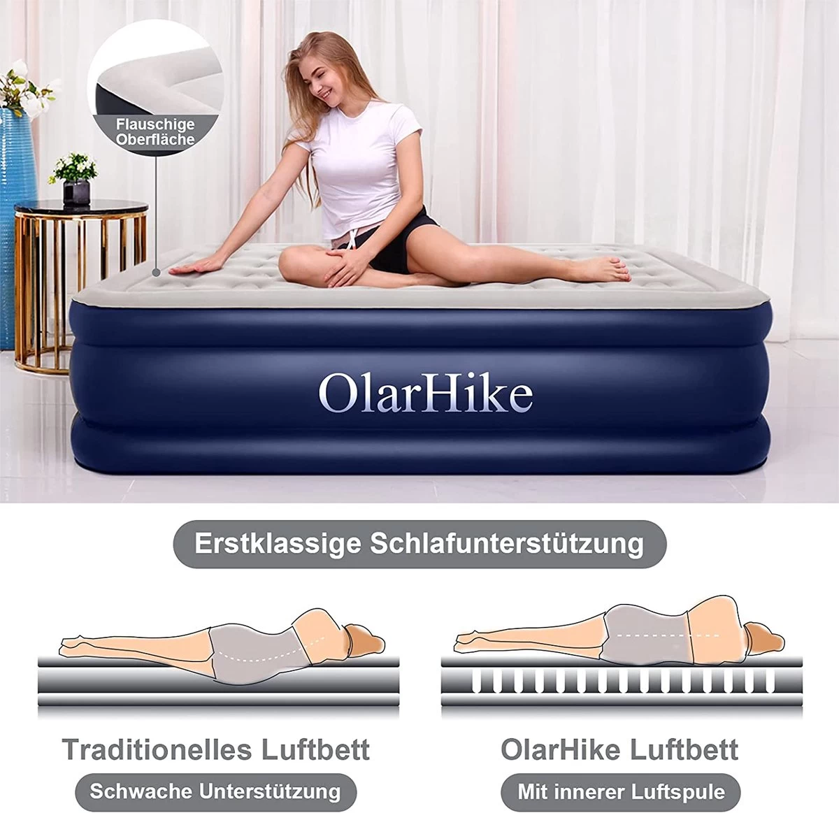 OlarHike Queen Size Luchtmatras Met Geïntegreerde Elektrische Pomp, Zelfopblazend Luchtbed, Voor 2 Personen, Premium Gastenbed, Opblaasbaar Matras Voor Camping Of Thuisgebruik, 203 X 152 X 46 Cm 6 OlarHike Queen Size Luchtmatras Met Geïntegreerde Elektrische Pomp, Zelfopblazend Luchtbed, Voor 2 Personen, Premium Gastenbed, Opblaasbaar Matras Voor Camping Of Thuisgebruik, 203 X 152 X 46 Cm - Afbeelding 4