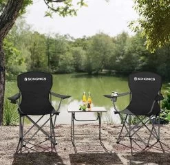 MIRA Home - Campingstoel Set Van 2 Inklapbaar - Klapstoel Met Robuust Frame - Met Flessenhouder - 76 X 51.5 X 95.5 Cm - Zwart -Outdoor Camping Shop 1200x1166