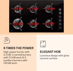Trifecta 6 Gaskookplaat 6-pits Grote, Normale En Extra Glaskeramische Branders -Outdoor Camping Shop 1200x1167