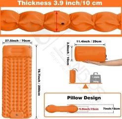 LVNRIDS Isomat, Zelfopblazend, Ultralicht, Luchtmatras, Camping, Zelfopblaasbaar, Opblaasbaar Matras, 3,9 Inch Dik, Met Voetperspomp En Kussen, Voor Camping, Reizen, Outdoor, Wandelen, Strand, Oranje -Outdoor Camping Shop 1200x1171 1