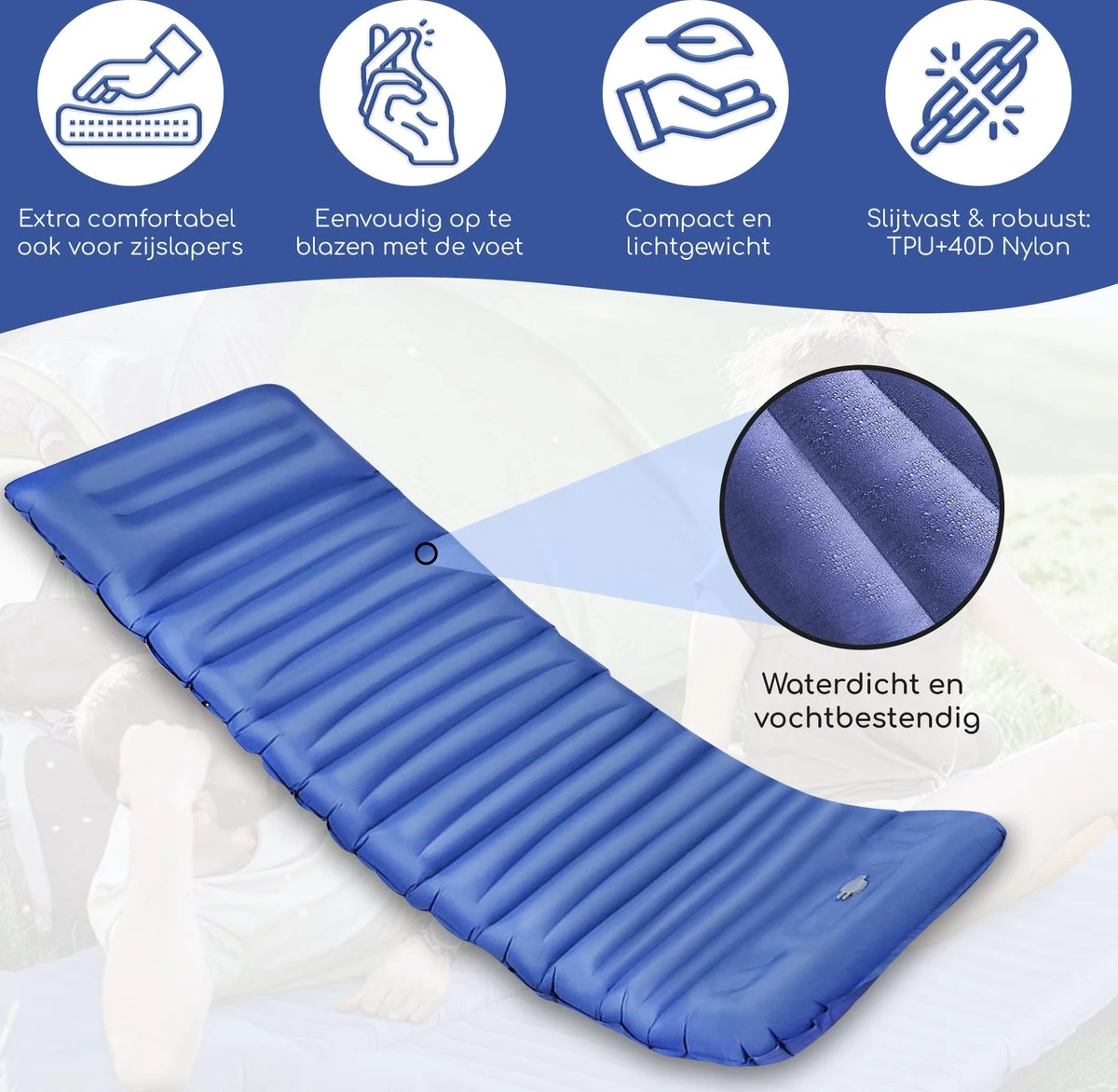 Hikr® Slaapmat 10cm+ Dikte - Comfortabel Luchtmatras - Zelfopblazend Met De Voet - TPU+40D Nylon - Slaapmatje Eenpersoons En Uit Te Breiden Tot Tweepersoons - Slaapmat Met Ingebouwde Pomp 5 Hikr® Slaapmat 10cm+ Dikte - Comfortabel Luchtmatras - Zelfopblazend Met De Voet - TPU+40D Nylon - Slaapmatje Eenpersoons En Uit Te Breiden Tot Tweepersoons - Slaapmat Met Ingebouwde Pomp - Afbeelding 3