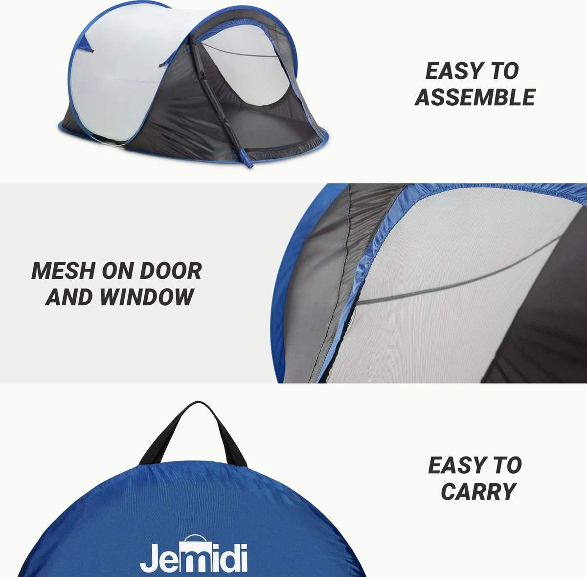 JEMIDI Tweepersoons Pop-up Tent - Opgooitent, Werptent Voor 2 Personen - Ideaal Als Festivaltent Of Kampeertent - Verschillende Kleuren 9 JEMIDI Tweepersoons Pop-up Tent - Opgooitent, Werptent Voor 2 Personen - Ideaal Als Festivaltent Of Kampeertent - Verschillende Kleuren - Afbeelding 7