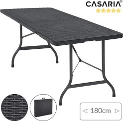 Casaria Tuintafel Opvouwbaar – Met Draaggreep 180x75 Cm – Zwart -Outdoor Camping Shop 1200x1180
