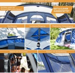 Skandika Nimbus Sleeper 12 Tent – Koepeltenten – 12 Persoons Familietent - Campingtent – Muggengaas – Sleeper Technology (3 Extra Donkere Slaapcabines) – 760 X 630 X 215 Cm (LxBxH) – 5000 Mm Waterkolom – Camping, Tuin – Kamperen – Blauw/wit -Outdoor Camping Shop 1200x1182 12