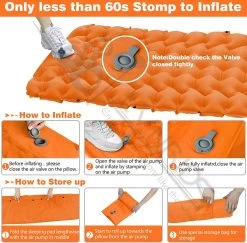 LVNRIDS Isomat, Zelfopblazend, Ultralicht, Luchtmatras, Camping, Zelfopblaasbaar, Opblaasbaar Matras, 3,9 Inch Dik, Met Voetperspomp En Kussen, Voor Camping, Reizen, Outdoor, Wandelen, Strand, Oranje -Outdoor Camping Shop 1200x1182 7