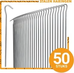 Stalen Haringen Set Van 50st. - Premium Staal - Grondanker - Tent Haring - Grondhaken - Tent Spijker - 20cm Lang - 3cm Haak - 3,5mm Premium Dikte Tentharing - Groots®