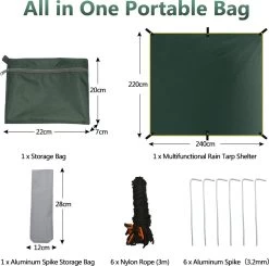 Merkloos BRGOOD Tarps - Shelter - Rechthoek - 240*220cm - Waterdicht - Met Scheerlijnen En Haringen - Geen Stokken - Voor Kamperen - Groen -Outdoor Camping Shop 1200x1192 1