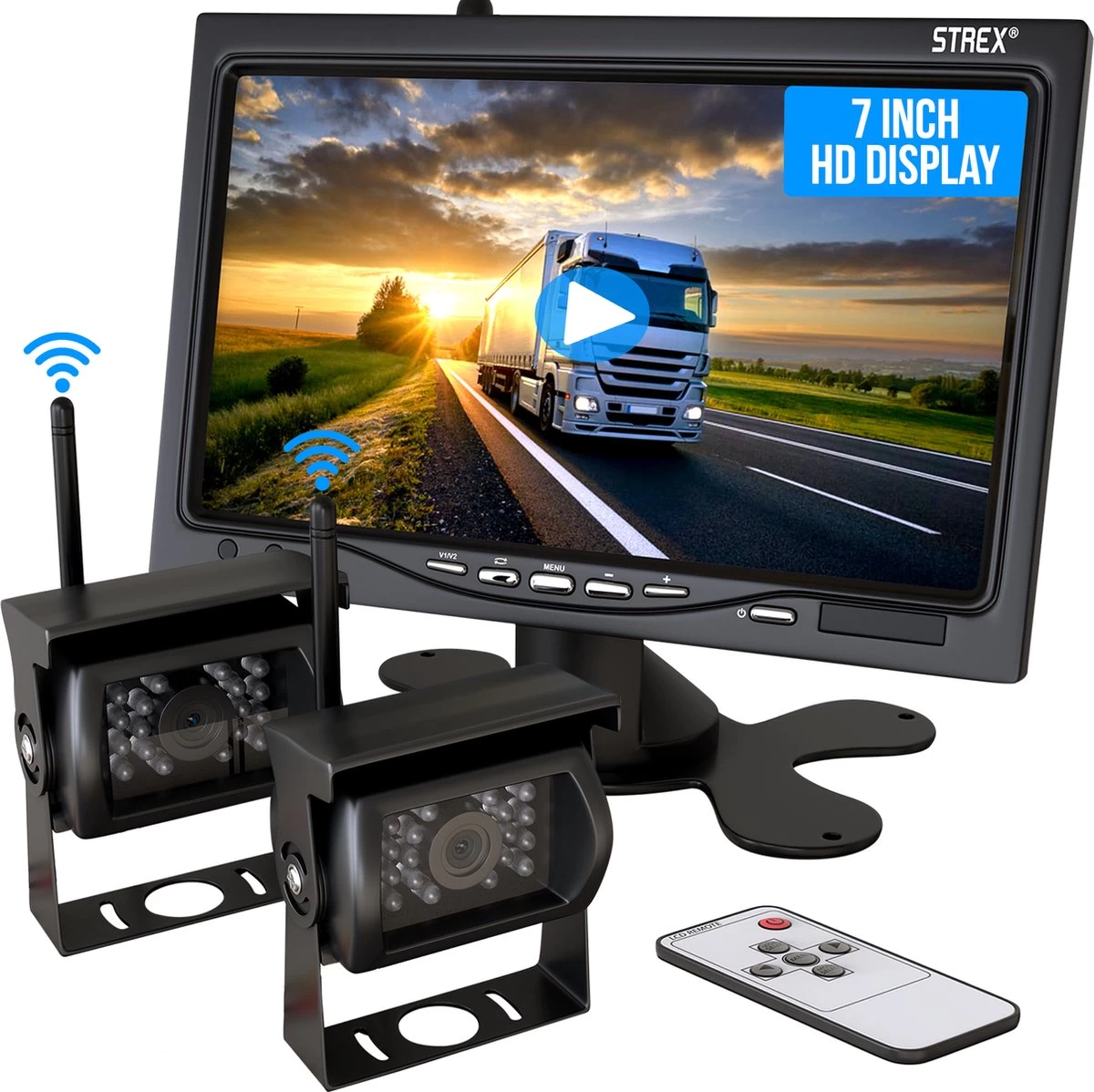 Strex Draadloze Achteruitrijcamera Met 2 Camera's - 7” Scherm - Nachtzicht 18LED 15m 3 Strex Draadloze Achteruitrijcamera Met 2 Camera's - 7” Scherm - Nachtzicht 18LED 15m