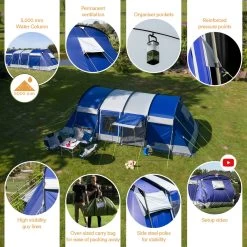 Skandika Montana 8 Sleeper Tent – Tunneltent – 8 Persoons Familietent - Campingtent – Sleeper Technology (2 Tot 4 Extra Donkere Slaapcabines) – Ingenaaide Tentvloer - Muggengaas – 700 X 310 X 200 Cm (LxBxH) – 5000mm Waterkolom – Kamperen – Blauw/wit -Outdoor Camping Shop 1200x1199 6