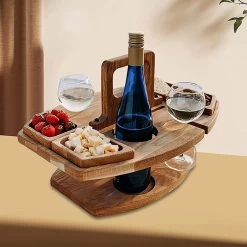 Merkloos Houten Outdoor Wijntafel Draagbare Houten Picknicktafel Mini Campingtafels Met Wijnglas Houder Voor Tuin Outdoor Camping Picknick Strand - Plataan Hout - Wijn -Outdoor Camping Shop 1200x1200 4