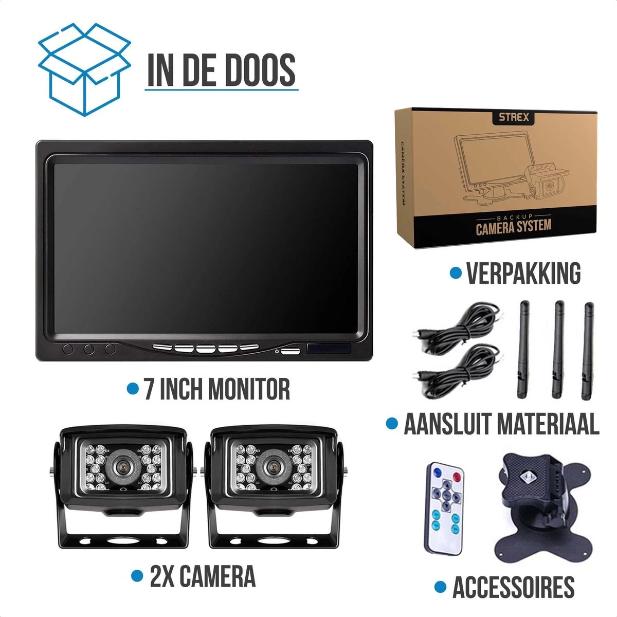 Strex Draadloze Achteruitrijcamera Met 2 Camera's - 7” Scherm - Nachtzicht 18LED 15m 11 Strex Draadloze Achteruitrijcamera Met 2 Camera's - 7” Scherm - Nachtzicht 18LED 15m - Afbeelding 9
