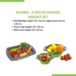 Buxibo - 3-Delige Keuken Vergiet Set Inklapbaar Groen/Grijs -Outdoor Camping Shop 1200x1200 583