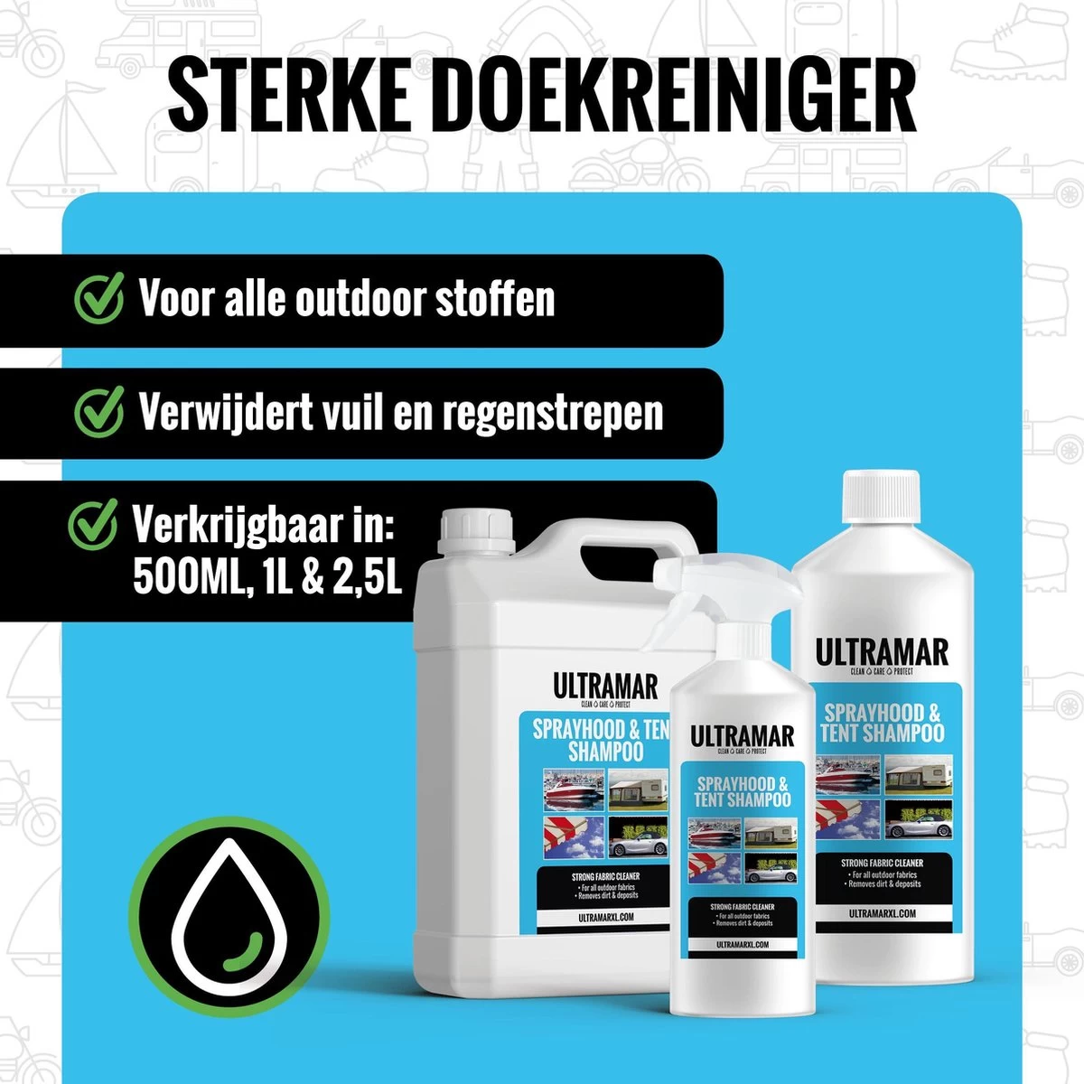 Ultramar - Sprayhood & Tent Shampoo - 1L - Tentdoekreiniger - Voor Bootkap, Tent, Cabriodak, Zonwering - Tentonderhoud - Bootonderhoud - Schoonmaakmiddel 10 Ultramar - Sprayhood & Tent Shampoo - 1L - Tentdoekreiniger - Voor Bootkap, Tent, Cabriodak, Zonwering - Tentonderhoud - Bootonderhoud - Schoonmaakmiddel - Afbeelding 8
