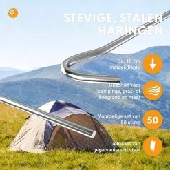 Stalen Haringen Set Van 50st. - Premium Staal - Grondanker - Tent Haring - Grondhaken - Tent Spijker - 20cm Lang - 3cm Haak - 3,5mm Premium Dikte Tentharing - Groots® -Outdoor Camping Shop 1200x1200 733