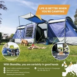 Skandika Montana 8 Sleeper Tent – Tunneltent – 8 Persoons Familietent - Campingtent – Sleeper Technology (2 Tot 4 Extra Donkere Slaapcabines) – Ingenaaide Tentvloer - Muggengaas – 700 X 310 X 200 Cm (LxBxH) – 5000mm Waterkolom – Kamperen – Blauw/wit -Outdoor Camping Shop 1200x1200 876