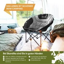 Skandika Moonchair Sirkka – Campingstoelen – Klapstoel – Vouwstoel – Kampeerstoel - Grote, Comfortabele, Campingstoel Opvouwbaar, Gepolsterd, Koelvak, Drinkhouder, Draaggreep En Draagtas, Antislipvoetjes - Max. 150 Kg – Zwart/grijs -Outdoor Camping Shop 1200x1200 90