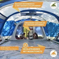 Skandika Nimbus Sleeper 12 Tent – Koepeltenten – 12 Persoons Familietent - Campingtent – Muggengaas – Sleeper Technology (3 Extra Donkere Slaapcabines) – 760 X 630 X 215 Cm (LxBxH) – 5000 Mm Waterkolom – Camping, Tuin – Kamperen – Blauw/wit -Outdoor Camping Shop 1200x1200 903