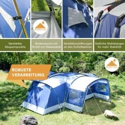 Skandika Nimbus Sleeper 12 Tent – Koepeltenten – 12 Persoons Familietent - Campingtent – Muggengaas – Sleeper Technology (3 Extra Donkere Slaapcabines) – 760 X 630 X 215 Cm (LxBxH) – 5000 Mm Waterkolom – Camping, Tuin – Kamperen – Blauw/wit -Outdoor Camping Shop 1200x1200 904