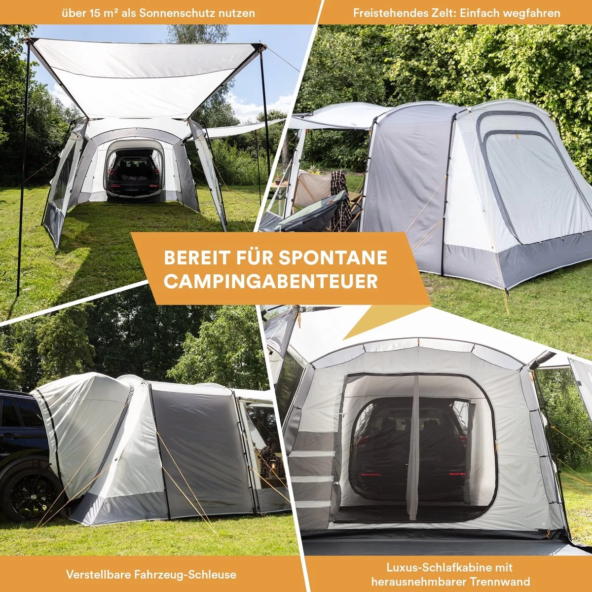 Skandika Pitea XL UP Tent – Koepeltenten - Autotent – 4 Persoons Campingtent Voor SUV, Caddy, Auto, CUV – Vrijstaand – Met/zonder Slaapcabine – Max. Stahoogte 200 Cm – Waterdicht Met 3000mm Waterkolom - 515 X 300 X 200 Cm (LxBxH) – Kamperen - Grijs 6 Skandika Pitea XL UP Tent – Koepeltenten - Autotent – 4 Persoons Campingtent Voor SUV, Caddy, Auto, CUV – Vrijstaand – Met/zonder Slaapcabine – Max. Stahoogte 200 Cm – Waterdicht Met 3000mm Waterkolom - 515 X 300 X 200 Cm (LxBxH) – Kamperen - Grijs - Afbeelding 4