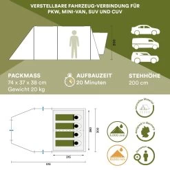 Skandika Pitea XL UP Tent – Koepeltenten - Autotent – 4 Persoons Campingtent Voor SUV, Caddy, Auto, CUV – Vrijstaand – Met/zonder Slaapcabine – Max. Stahoogte 200 Cm – Waterdicht Met 3000mm Waterkolom - 515 X 300 X 200 Cm (LxBxH) – Kamperen - Grijs 15 Skandika Pitea XL UP Tent – Koepeltenten - Autotent – 4 Persoons Campingtent Voor SUV, Caddy, Auto, CUV – Vrijstaand – Met/zonder Slaapcabine – Max. Stahoogte 200 Cm – Waterdicht Met 3000mm Waterkolom - 515 X 300 X 200 Cm (LxBxH) – Kamperen - Grijs -Outdoor Camping Shop 1200x1200 925