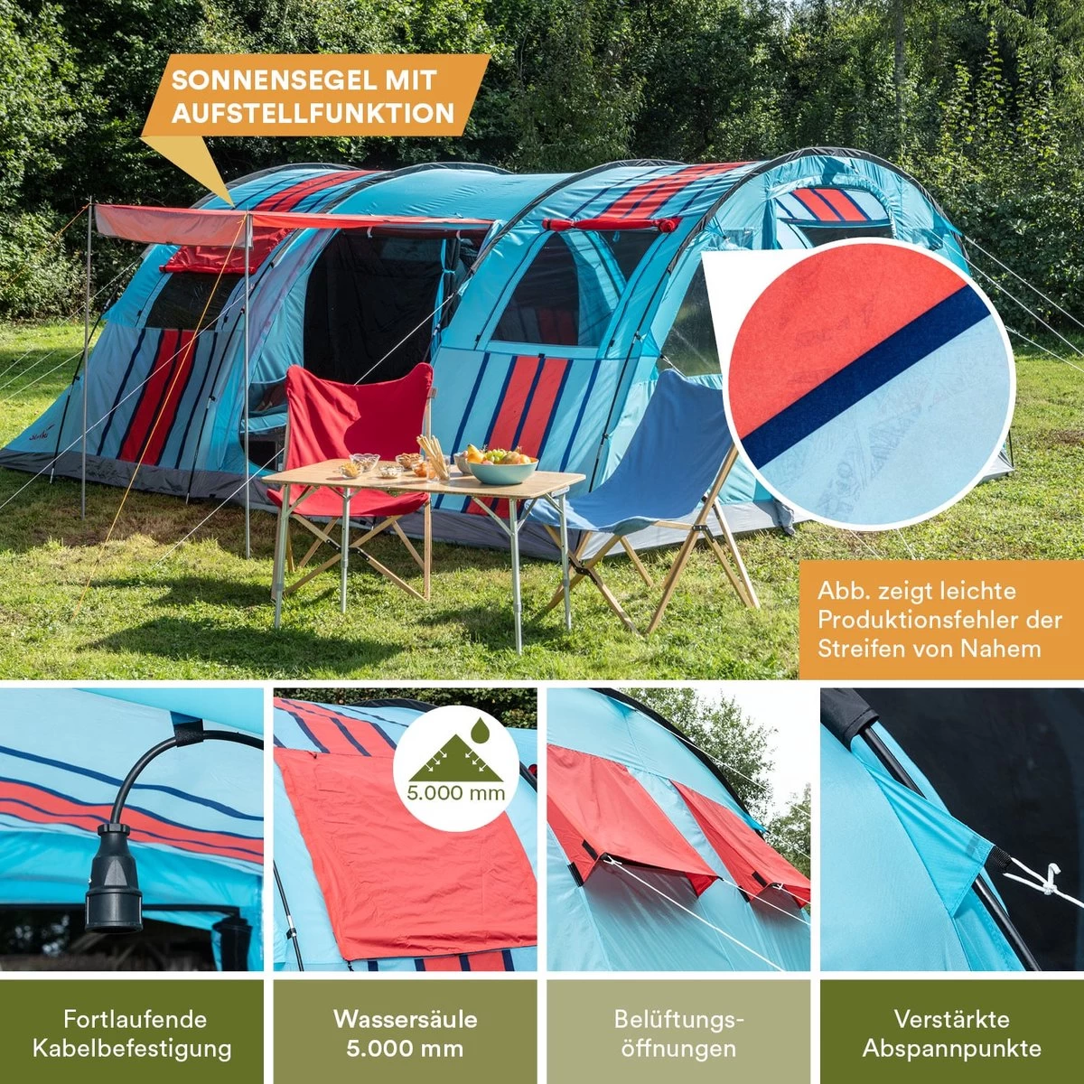 Skandika Gotland Tunneltent Voor 6 Personen, Grote Familietent In Racing-design, Ingenaaide Tentbodem, Waterdicht, 5000 Mm Waterkolom, Slaapcabine Met Scheidingswand, Muggennet (let Op, Komt Met Kleurfouten) 6 Skandika Gotland Tunneltent Voor 6 Personen, Grote Familietent In Racing-design, Ingenaaide Tentbodem, Waterdicht, 5000 Mm Waterkolom, Slaapcabine Met Scheidingswand, Muggennet (let Op, Komt Met Kleurfouten) - Afbeelding 4