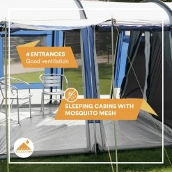 Skandika Montana 8 Tent – Tunneltenten – 8 Persoons Tent – Campingtent – 200 Cm Stahoogte – 2-4 Slaapcabines - Muggengaas – Familietent – 4 Ingangen – 700 X 310 X 200 Cm (L X B X H) - 5000 Mm Waterkolom – Outdoor, Camping – Kamperen – Blauw -Outdoor Camping Shop 1200x1200 958