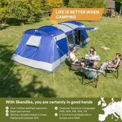 Skandika Montana 8 Tent – Tunneltenten – 8 Persoons Tent – Campingtent – 200 Cm Stahoogte – 2-4 Slaapcabines - Muggengaas – Familietent – 4 Ingangen – 700 X 310 X 200 Cm (L X B X H) - 5000 Mm Waterkolom – Outdoor, Camping – Kamperen – Blauw -Outdoor Camping Shop 1200x1200 959