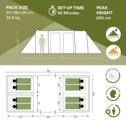 Skandika Montana 8 Tent – Tunneltenten – 8 Persoons Tent – Campingtent – 200 Cm Stahoogte – 2-4 Slaapcabines - Muggengaas – Familietent – 4 Ingangen – 700 X 310 X 200 Cm (L X B X H) - 5000 Mm Waterkolom – Outdoor, Camping – Kamperen – Blauw -Outdoor Camping Shop 1200x1200 962