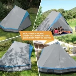 Skandika Tipii II Tent – Tipi-tenten – Teepee – 8 Persoons Campingtent – Muggengaas – 250 Cm Stahoogte – Uitneembare Tentvloer – 3000 Mm Waterkolom – Indische Tent, Partytent, Festivaltent – Outdoor, Camping, Tuin – Kamperen – Grijs/turquoise -Outdoor Camping Shop 1200x1200 987