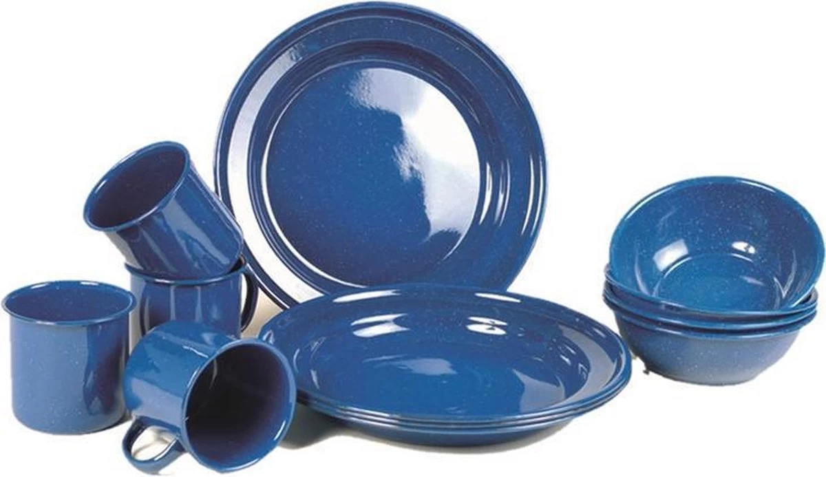 Emaille Camping Servies Set Borden, Mokken, Schaaltjes 3 Emaille Camping Servies Set Borden, Mokken, Schaaltjes