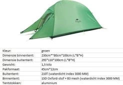 Cloud Up 1 Upgraded - Naturehike® - 1 Persoons Tent - Lichtgewicht Tent - Incl. Grondzeil - 210T 3000mm - Outdoor - Waterdicht - Hiking & Wandelen -Outdoor Camping Shop 1200x830 1