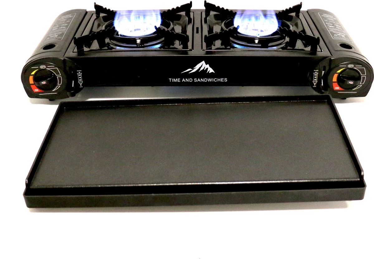 T&S - Draagbaar Dubbel Gasvuur Met Grillplaat En Transportkist - Camping Kooktoestel - Kookstel - Bakplaat - Gasfornuis - 2 Pits - Elektrische Ontsteking - Kookvuur - Kampeer Vuur 7 T&S - Draagbaar Dubbel Gasvuur Met Grillplaat En Transportkist - Camping Kooktoestel - Kookstel - Bakplaat - Gasfornuis - 2 Pits - Elektrische Ontsteking - Kookvuur - Kampeer Vuur - Afbeelding 5