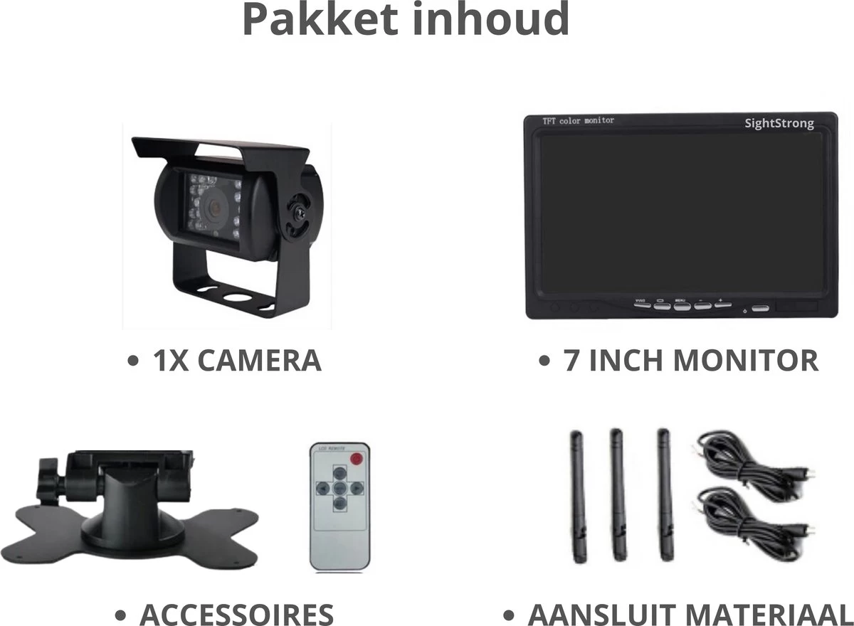 SightStrong Draadloze Achteruitrijcamera - 7” Scherm - Nachtzicht 18LED 15m 4 SightStrong Draadloze Achteruitrijcamera - 7” Scherm - Nachtzicht 18LED 15m - Afbeelding 2