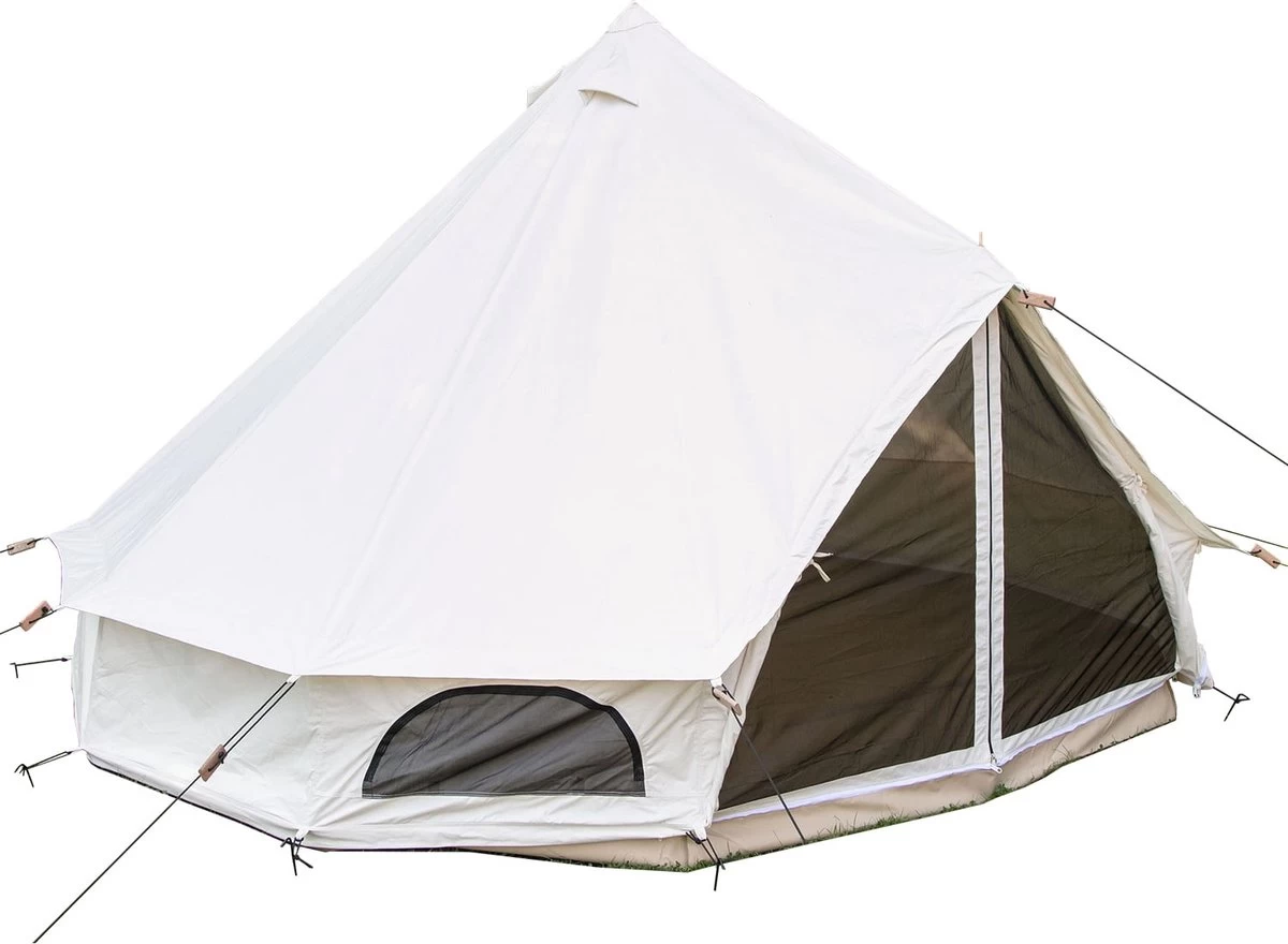 Skandika Tipii 400 Canvas Tent – Tipi-tenten – 8 Persoons Familietent - Campingtent – Muggengaas – 250 Cm Stahoogte – 400 Cm Diameter – 4000 Mm Waterkolom – Indische Tent, Partytent, Festivaltent – Outdoor, Camping, Tuin – Kamperen – Wit