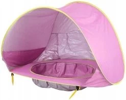 Merkloos Strand Tent Met Zwembad - Roze - UPF 50+ UV Werend - Waterdicht - Pop Up - Baby & Kind