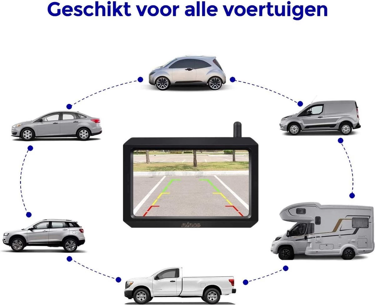 Nince ARC1 Draadloze Achteruitrijcamera Draadloos 2022 Model - 5 Inch Digitale Achteruit Rijcamera Met IR Nachtzicht - 2 Kanaals 4 Nince ARC1 Draadloze Achteruitrijcamera Draadloos 2022 Model - 5 Inch Digitale Achteruit Rijcamera Met IR Nachtzicht - 2 Kanaals - Afbeelding 2